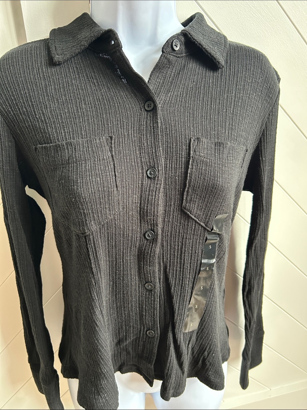 Banana Republic Factory Black Ribbed Button-Down Shirt